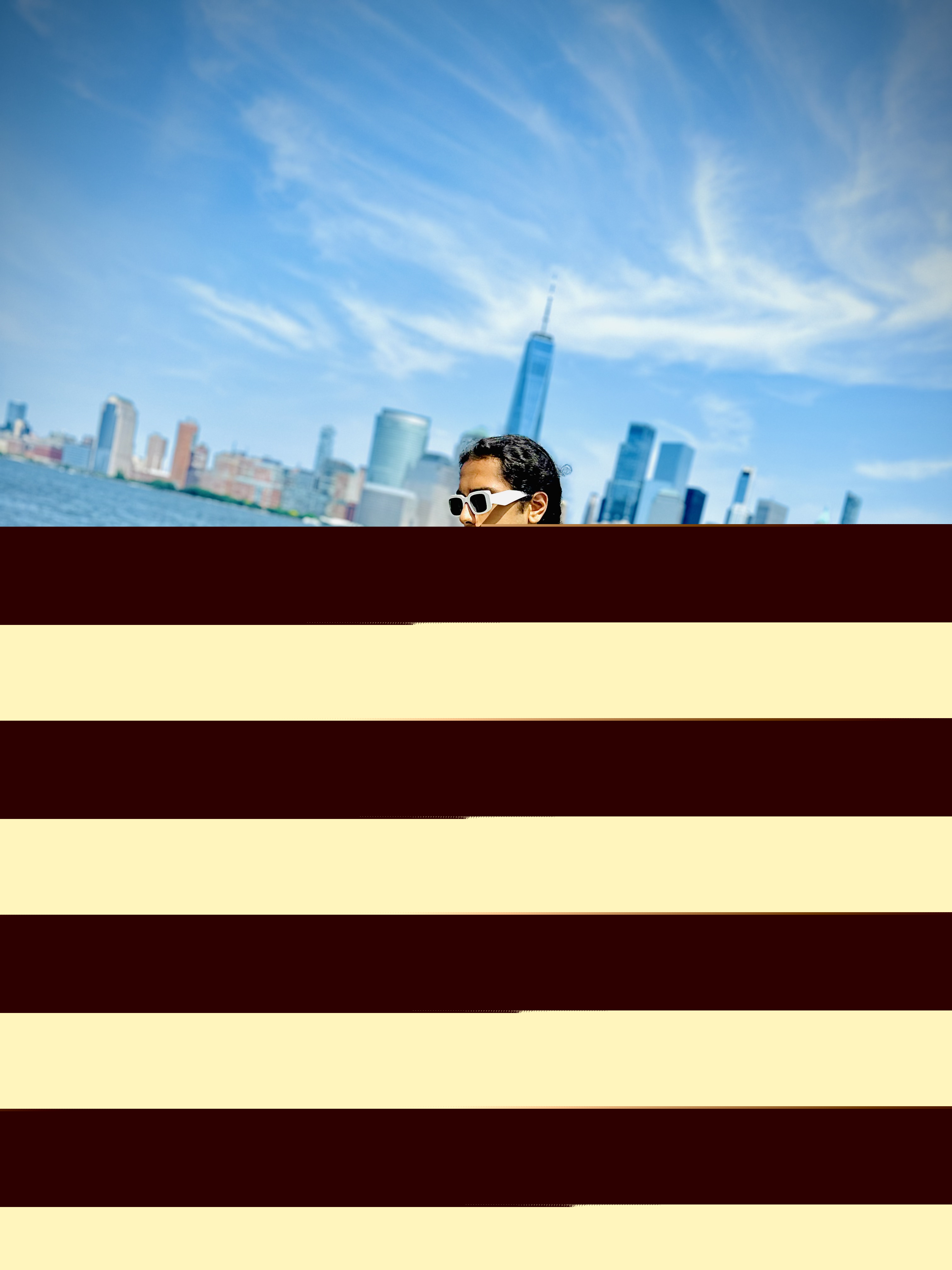 Aryan Rohira with the Manhattan skyline behind him